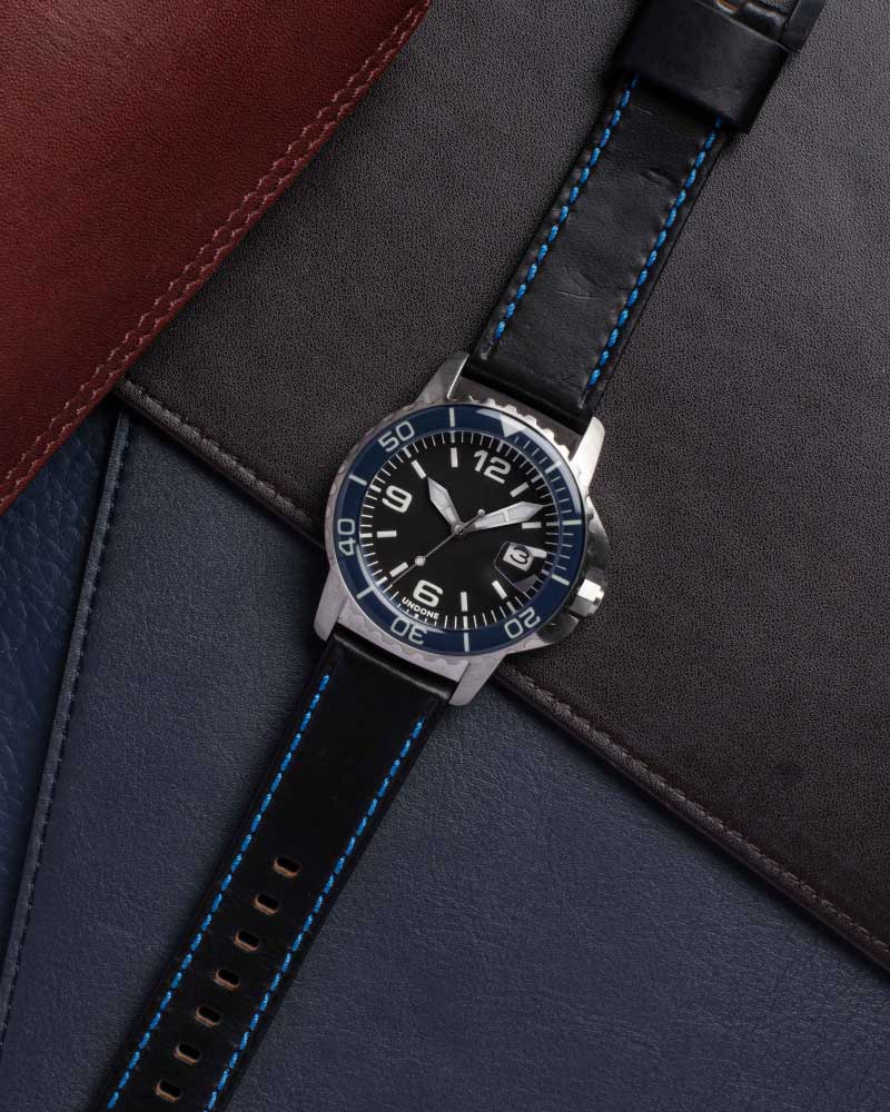 22mm Leather Black/Blue