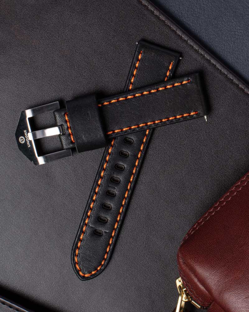 22mm Leather Black/Orange