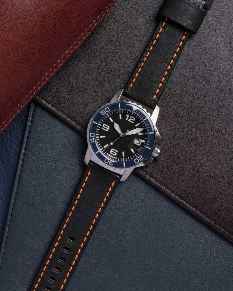 22mm Leather Black/Orange